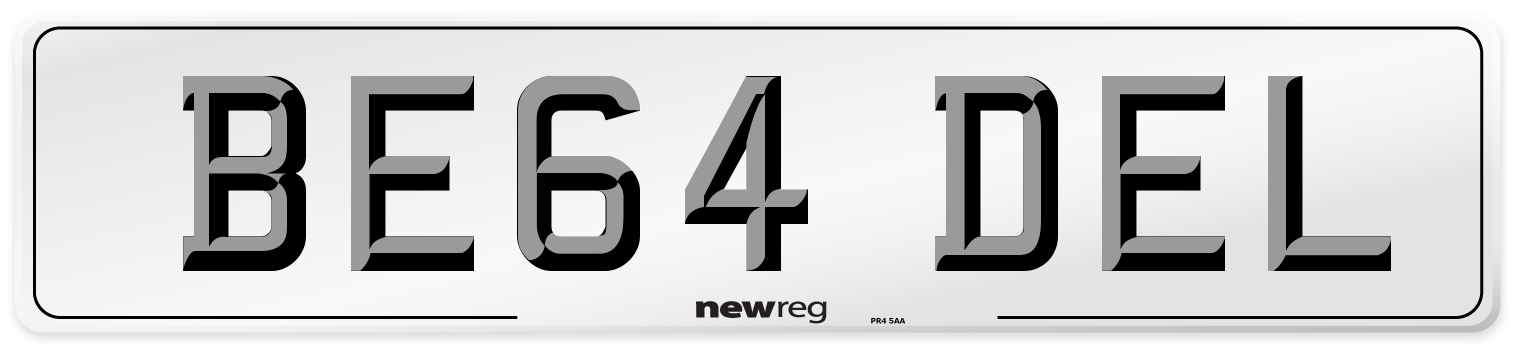 BE64 DEL Number Plate from New Reg